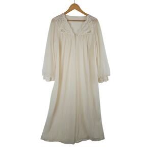Shadowline vintage sheer nylon robe peginoir, ecru‎ yellow, size L